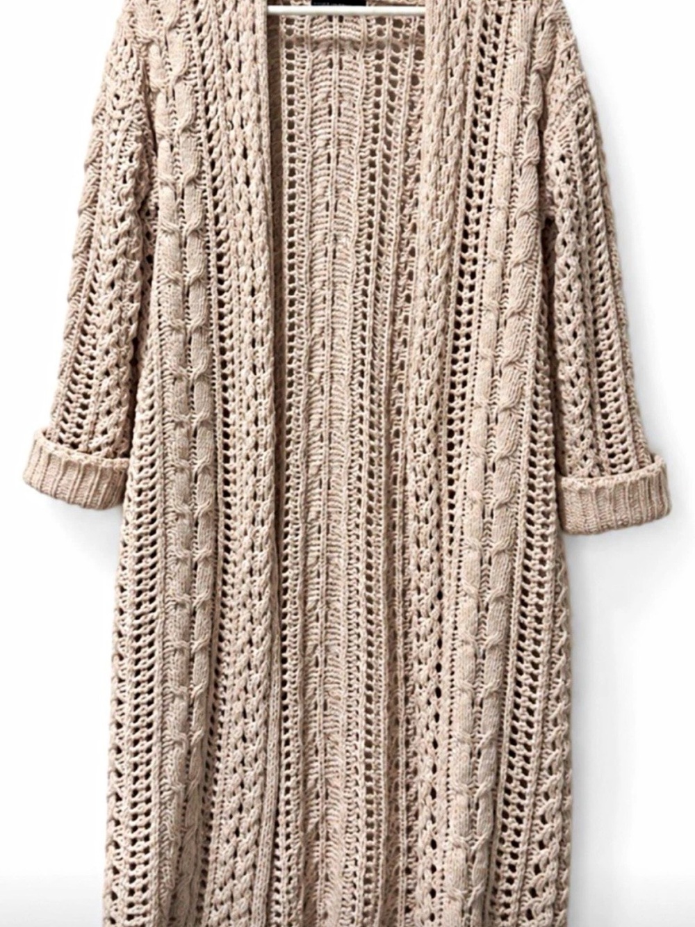 moon & madison Neutral Knit Cable-Detail Long Open Cardigan